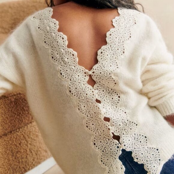 Sezane Sweaters - Sezane Astride Ecru Mohair Wool Lace Crochet Cardigan NWT